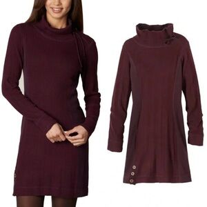 prAna Wool Blend Kelland Long Sleeve Tunic Sweater Dress Burgundy Large